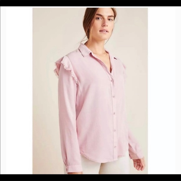 Anthropologie Cloth and Stone Pink Button Down with Frayed Shoulders - Picture 2 of 6